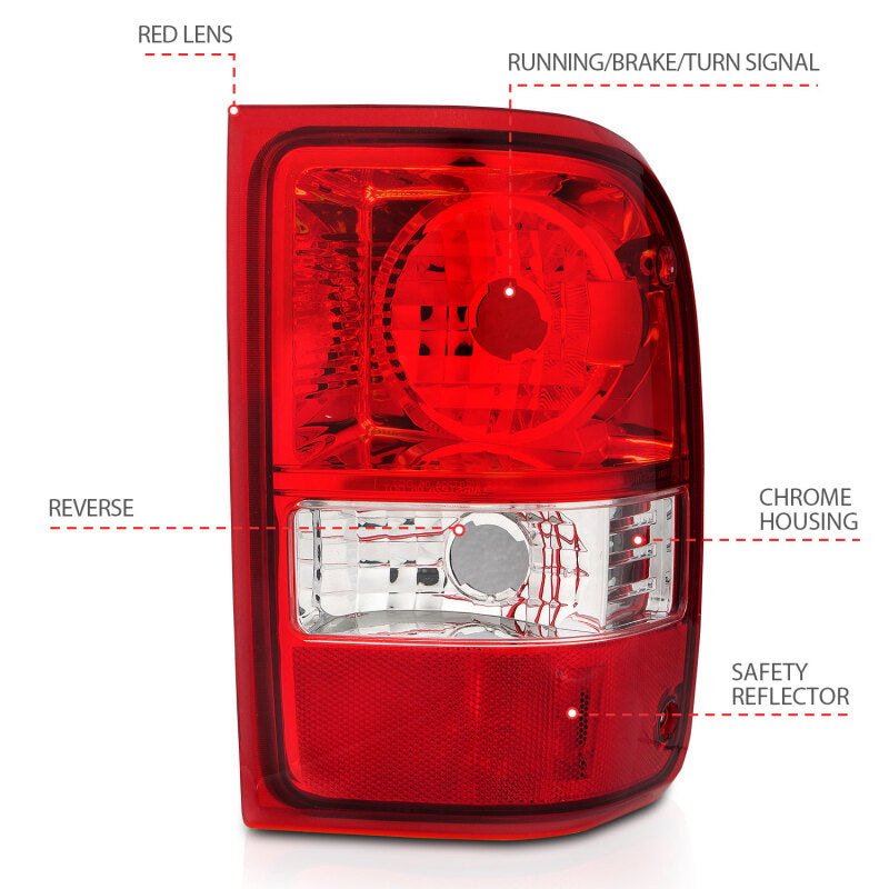 ANZO 2001-2011 Ford Ranger Taillights w/ Red/Clear Lens (OE Replacement) Pair 211182