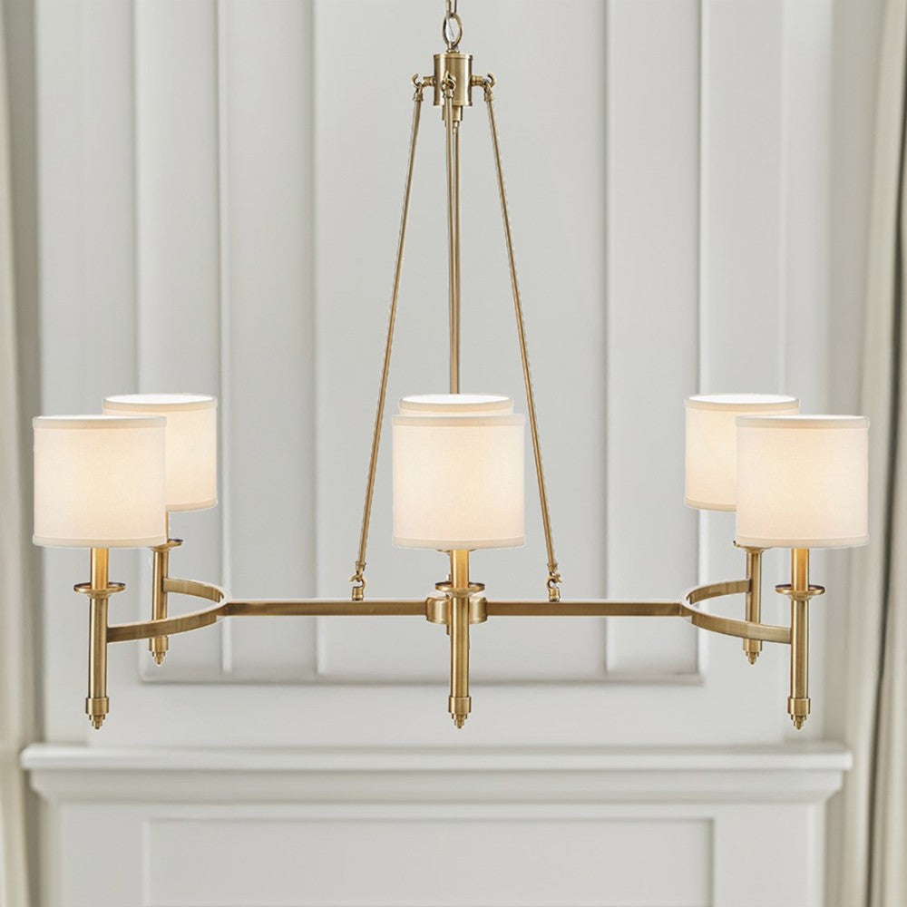 6-Light Drum Shade Chandelier | Bedford Collection Transitional Ceiling Light with Curved Frame — Chrome or Gold, 39.25" Wide