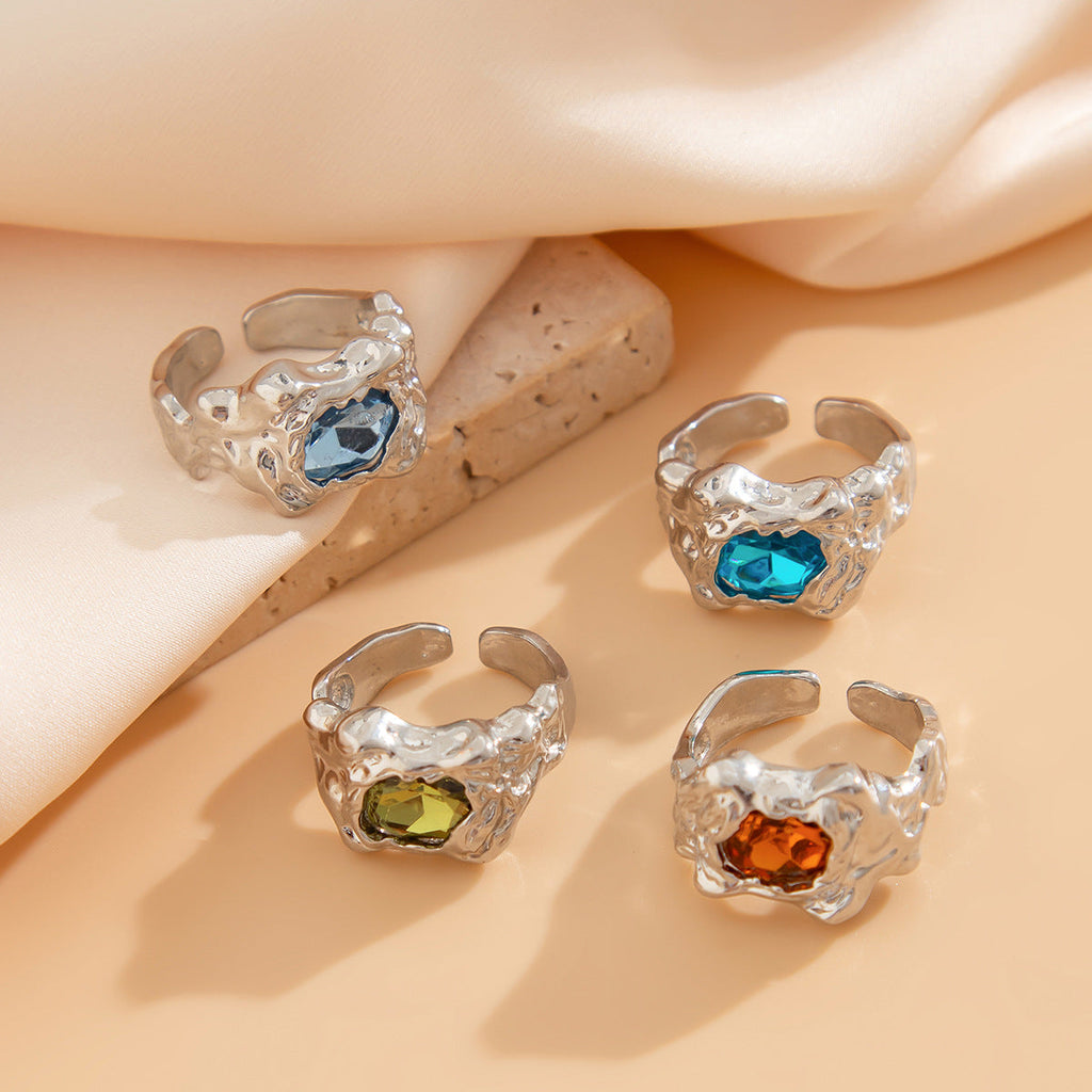 European And American Fashion Cool Pleated Lava Metal Gemstone Ring For Men