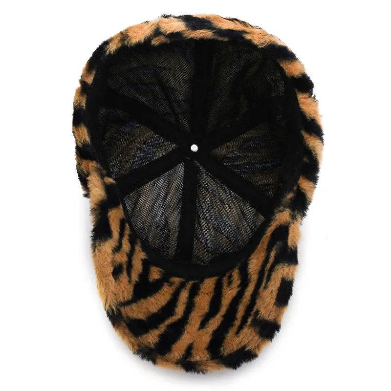 Leopard Print Fleece Baseball Cap - Winter Style