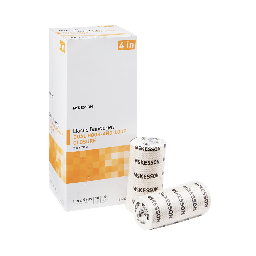 McKesson Double Hook and Loop Closure Elastic Bandage, 4 Inch x 5 Yard 16-2033-4