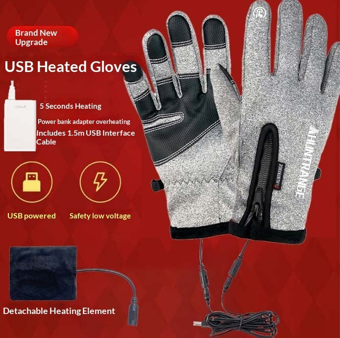 USB-heated Cycling For Men And Womenwinter Windproof And Cold-weather Gloves