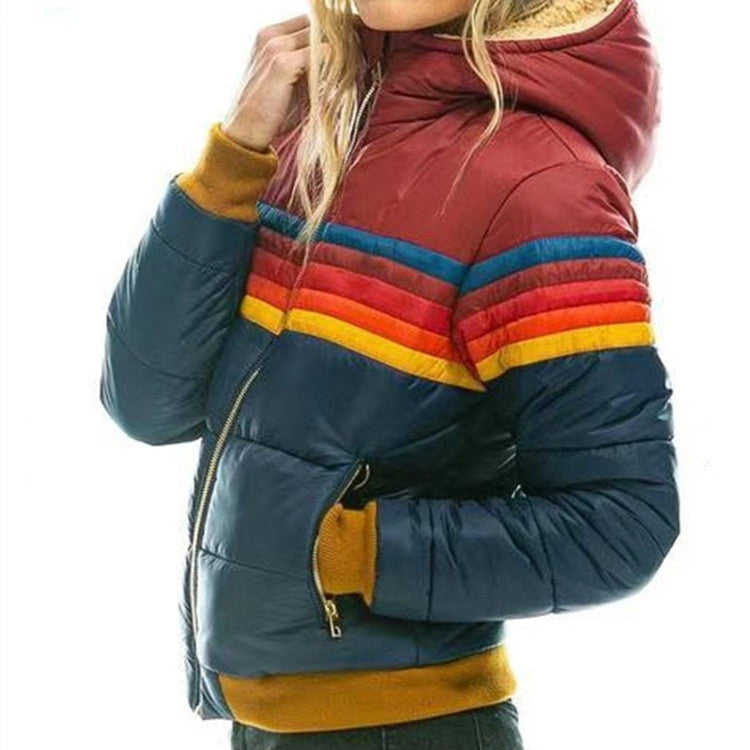 Women's Casual Hooded Printed Short Cotton Jacket