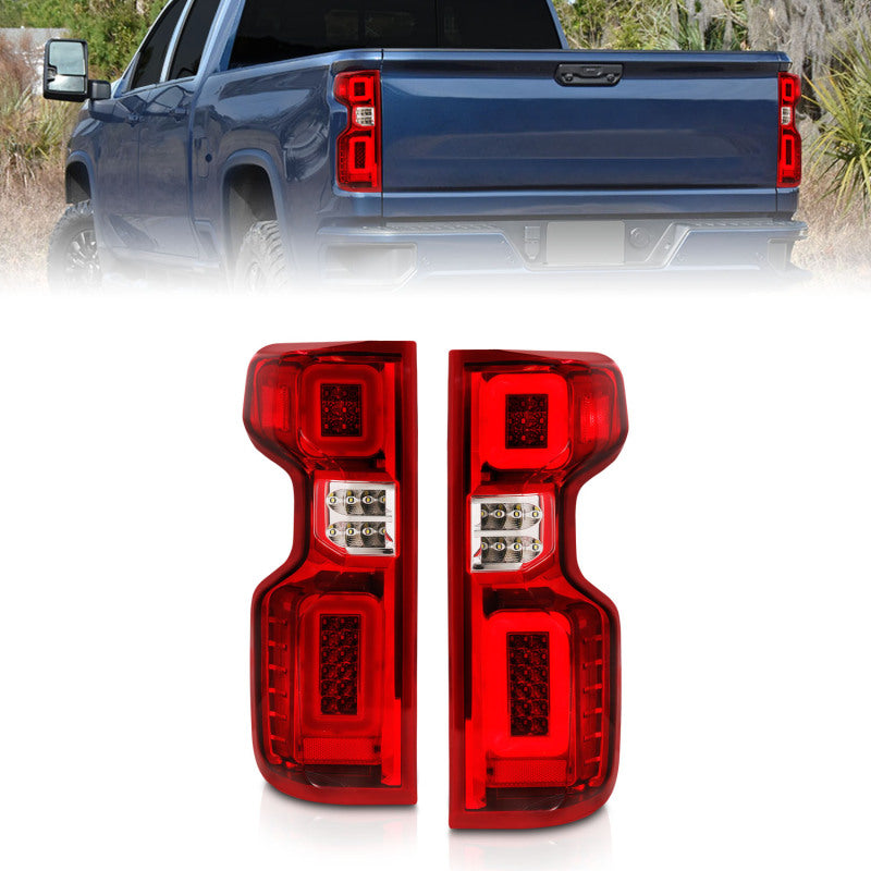 ANZO 19-21 Chevy Silverado Work Truck Full LED Tailights Chrome Housing Red Lens G2(w/C Light Bars) 311419