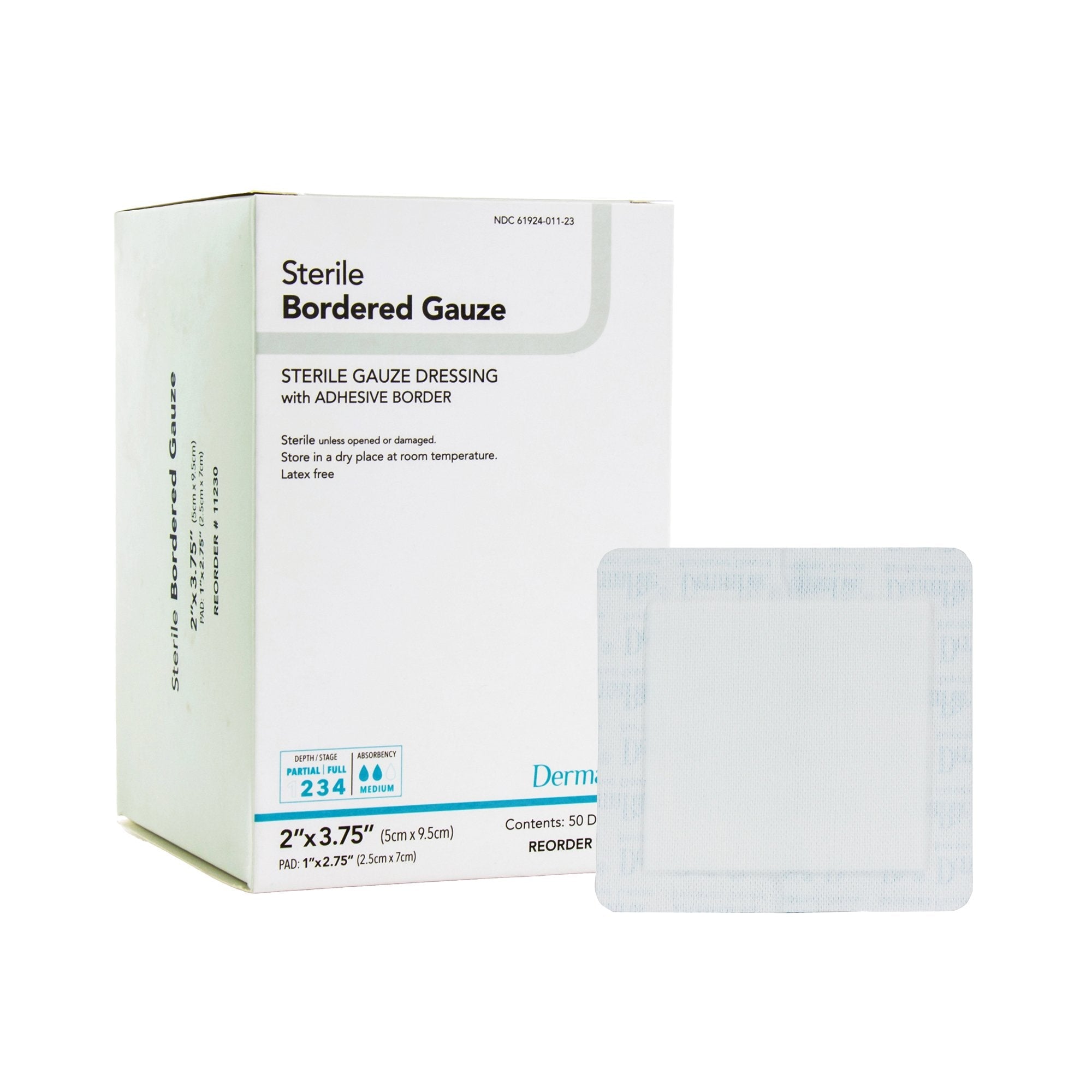 DermaRite Gauze Adhesive Dressing, White, Sterile, 2 x 3¾ inch 11230