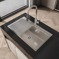 Stainless Steel Kitchen Sink, 32″x19″ Single Bowl, Overmount Handmade Sink in Brushed Nickel, with US Standard Drain and Hook, LS-SSBR02