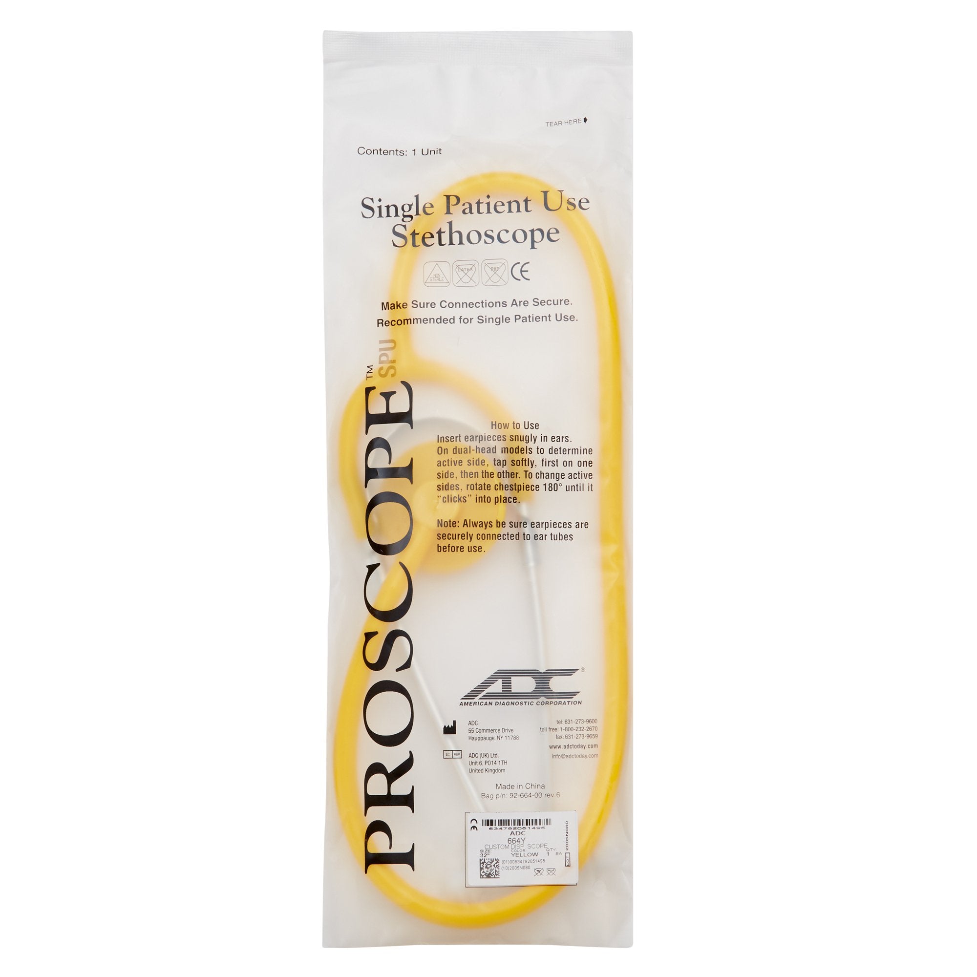 Proscope Disposable Stethoscope, Binaural, Yellow, 22 Inch 664Y