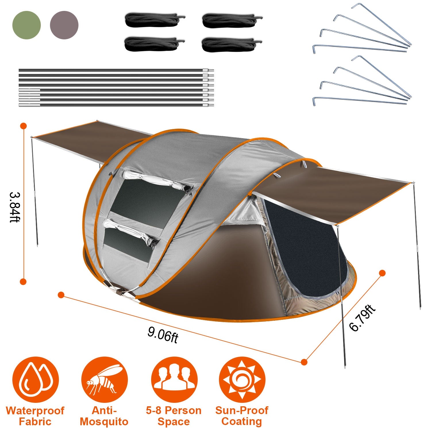 3-4 Person Pop Up Tent Automatic Setup Camping Tent Waterproof Instant Setup Tent with 2 Mosquito Net Windows Carrying Bag for Hiking Climbing Adventu