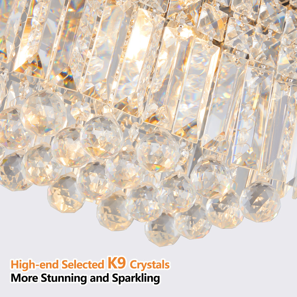 39.4" Rectangle Crystal Raindrop Chandelier | 8-Light Modern Pendant for Dining Room & Kitchen Island — Chrome or Gold, E12