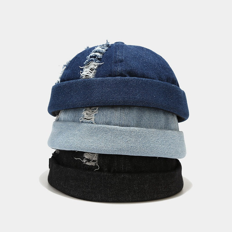 Summer Men's Single-color Light Board Foldable Frayed Washed Vintage Retro Casual Style No-visor Landlord Hat, Suitable For Daily Outdoor Use