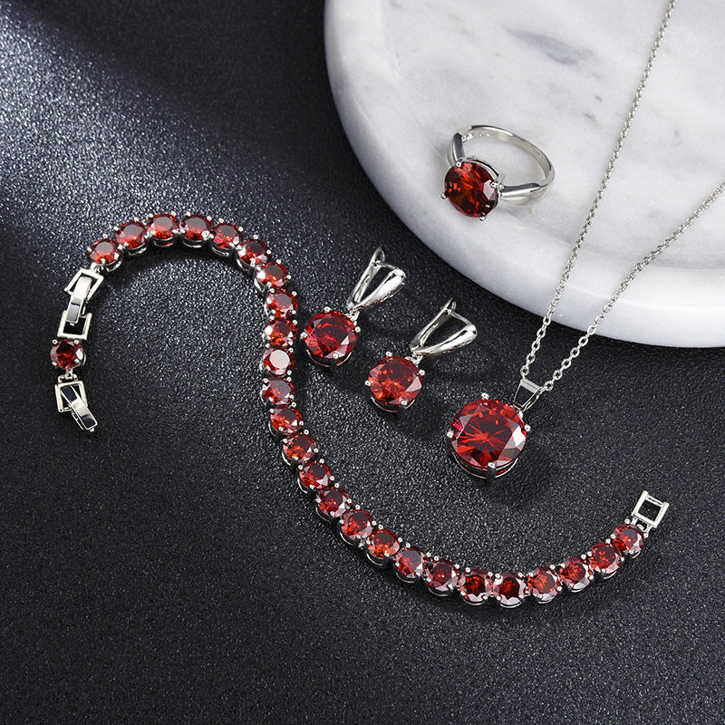 Geometric Round Earrings Ring Bracelet Necklace Ornament Suit