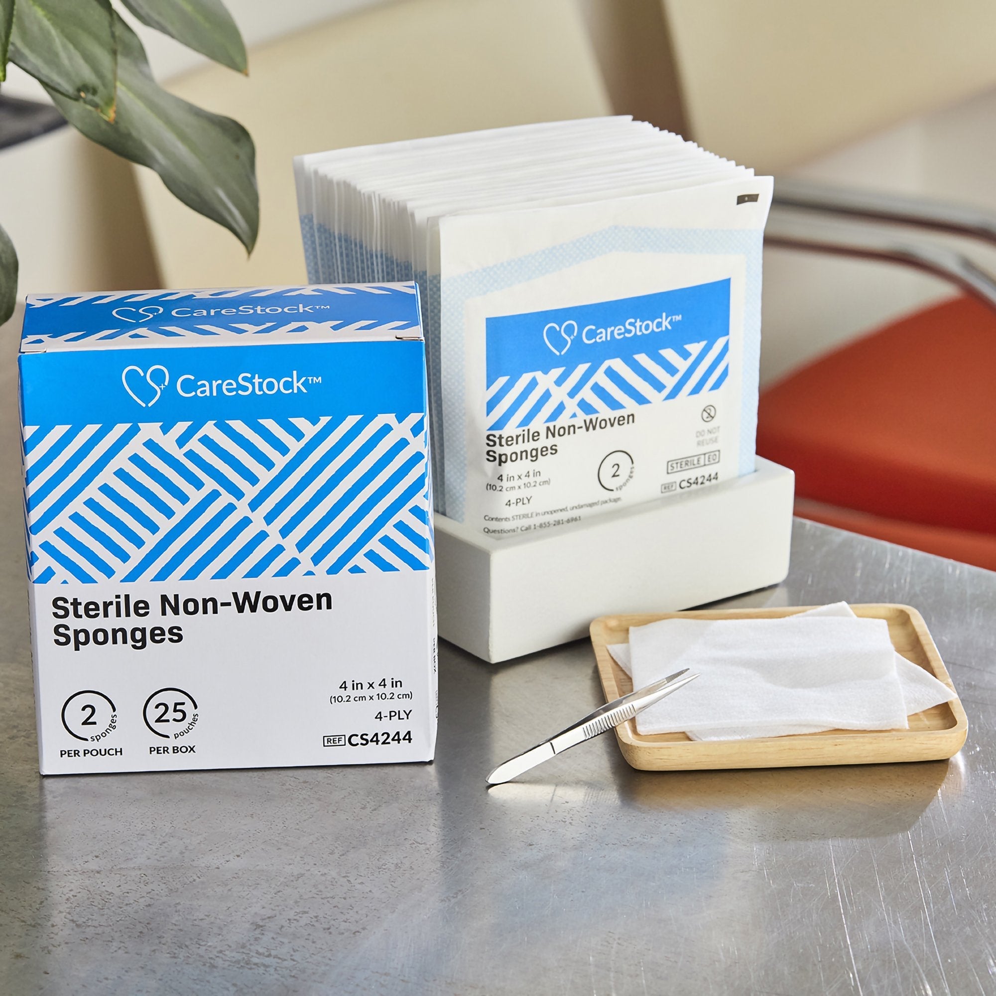 CareStock™ Sterile Nonwoven Sponge, 4 x 4 Inch, 4-Ply CS4244