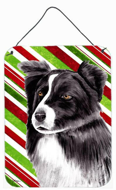 Border Collie Candy Cane Holiday Christmas Wall or Door Hanging Prints Aluminum Metal Sign Kitchen Wall Bar Bathroom Plaque Home Decor Front Door Plaque, 12x16, Multicolor