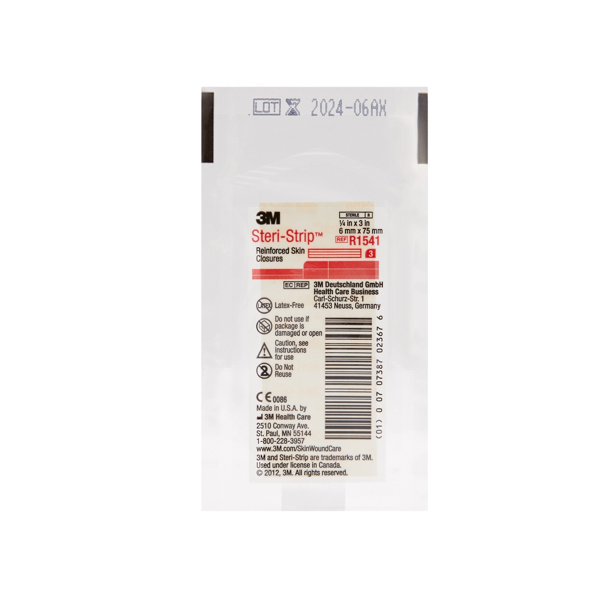 3M Steri-Strip Skin Closure Strips, 1/4 inch x 3 Inch, Reinforced Strip, White R1541