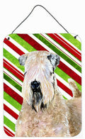 Wheaten Terrier Soft Coated Candy Cane Holiday Christmas Wall or Door Hanging Prints Aluminum Metal Sign Kitchen Wall Bar Bathroom Plaque Home Decor Front Door Plaque, 12x16, Multicolor