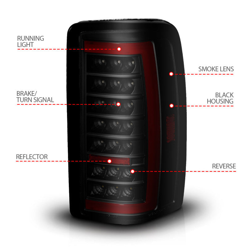 ANZO 00-06 Chevrolet Tahoe / GMC Yukon Full LED Taillights w/ Lightbar Black Housing/Smoke Lens 311449