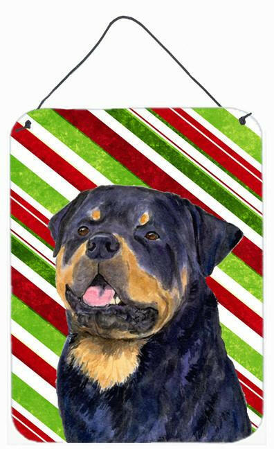 Rottweiler Candy Cane Holiday Christmas Wall or Door Hanging Prints Aluminum Metal Sign Kitchen Wall Bar Bathroom Plaque Home Decor Front Door Plaque, 12x16, Multicolor