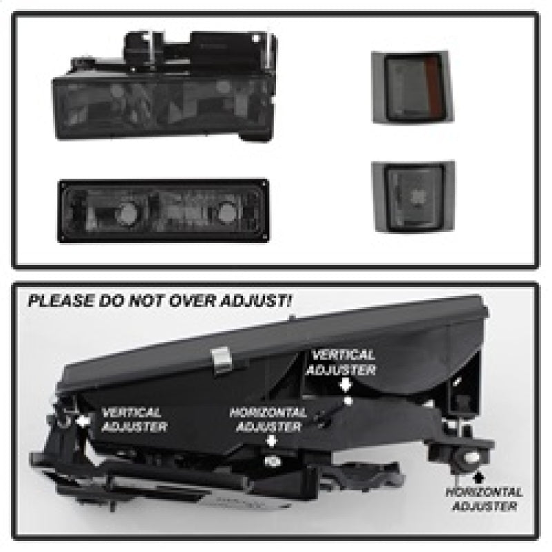 SPYDER Xtune Chevy Suburban 94-98 Headlights w/ Corner & Parking Lights 8pcs Smoked HD-JH-CCK88-AM-SM-SET 5072238