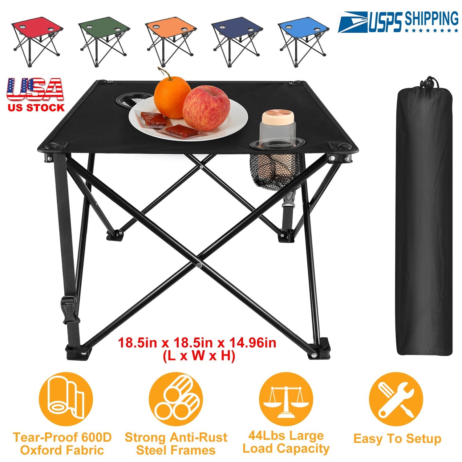 2Pcs Foldable Camping Table Portable Picnic Table Lightweight Travel Desk with 2 Cup Holders/Table Carrying Bag