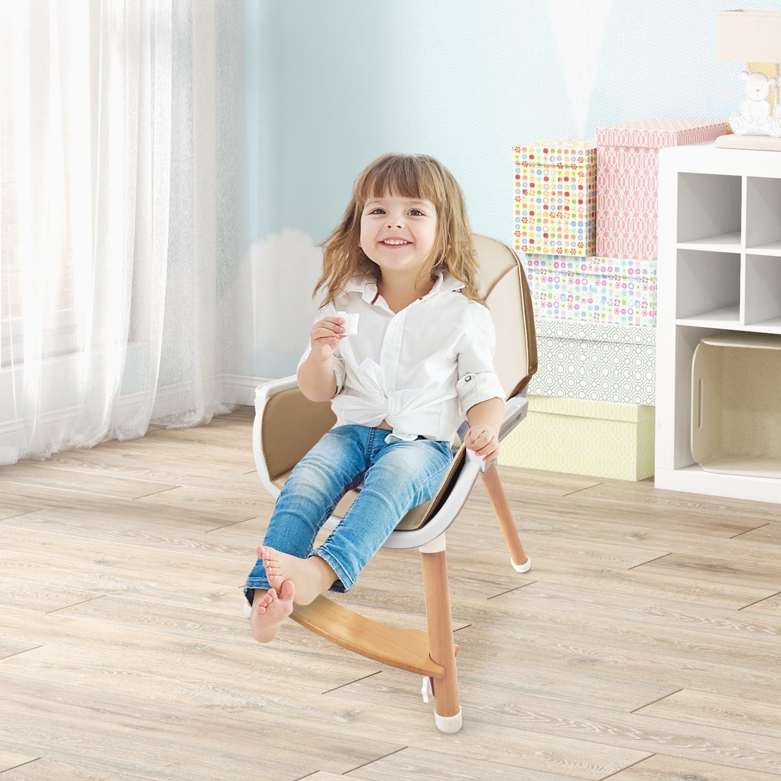 Baby High Chair with Dishwasher Safe Tray-Beige