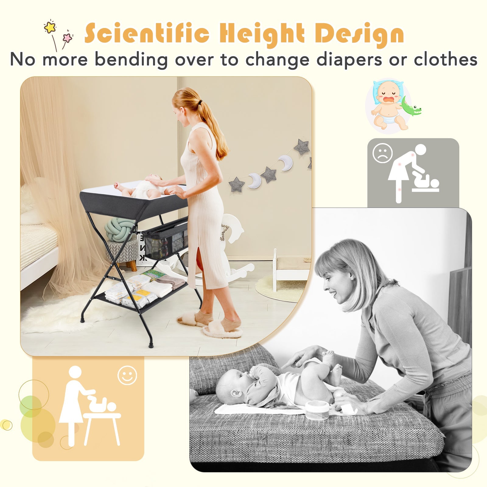 Baby Storage Folding Diaper Changing Table-Black