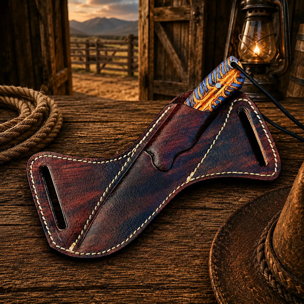 Back Belt Sheath Knife – 4" Damascus Steel Pinecone Handle - PhishStones Products