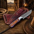 Back Belt Sheath Knife – 4" Damascus Steel Pinecone Handle - PhishStones Products