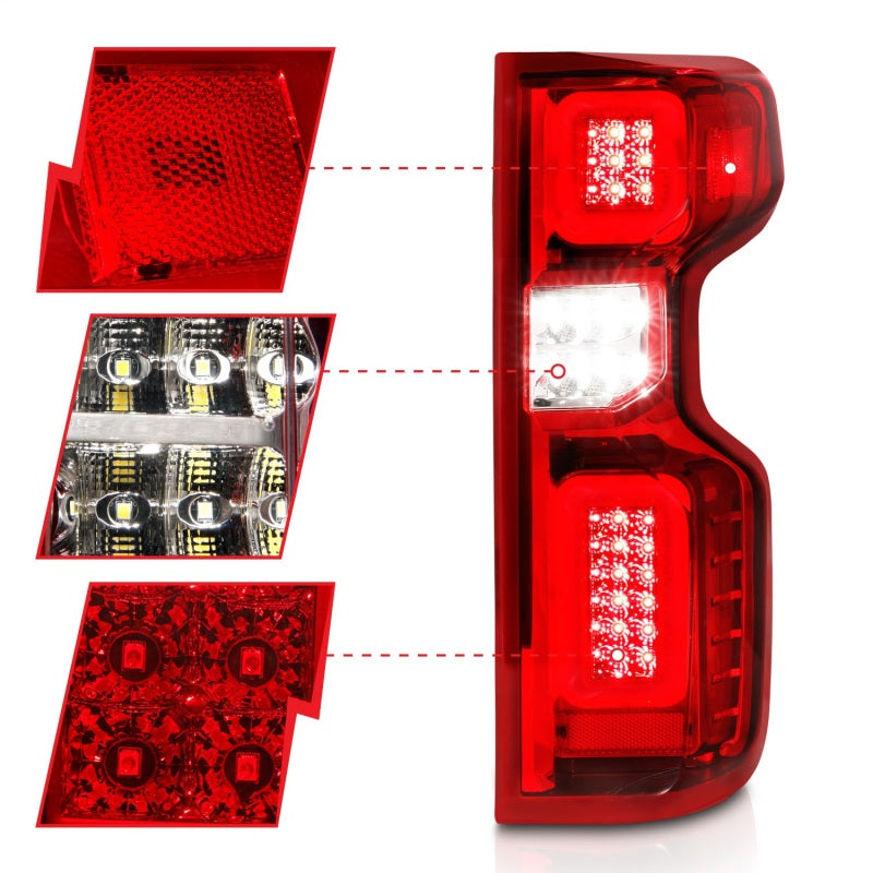 ANZO 19-21 Chevy Silverado Work Truck Full LED Tailights Chrome Housing Red Lens G2(w/C Light Bars) 311419