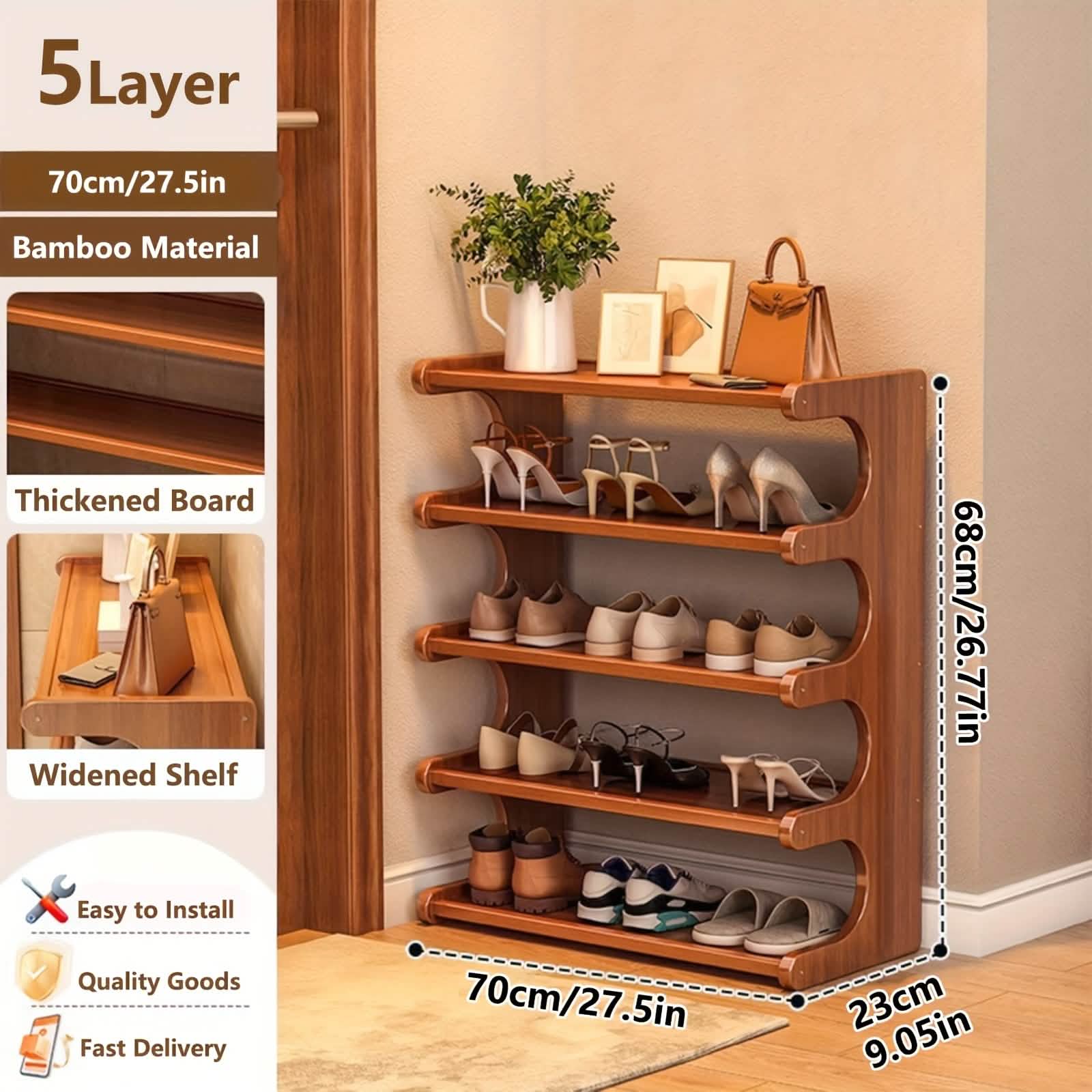 Bamboo Shoe Rack Organizer – 5 or 6 Tier, Space - Saving Storage - PhishStones Products