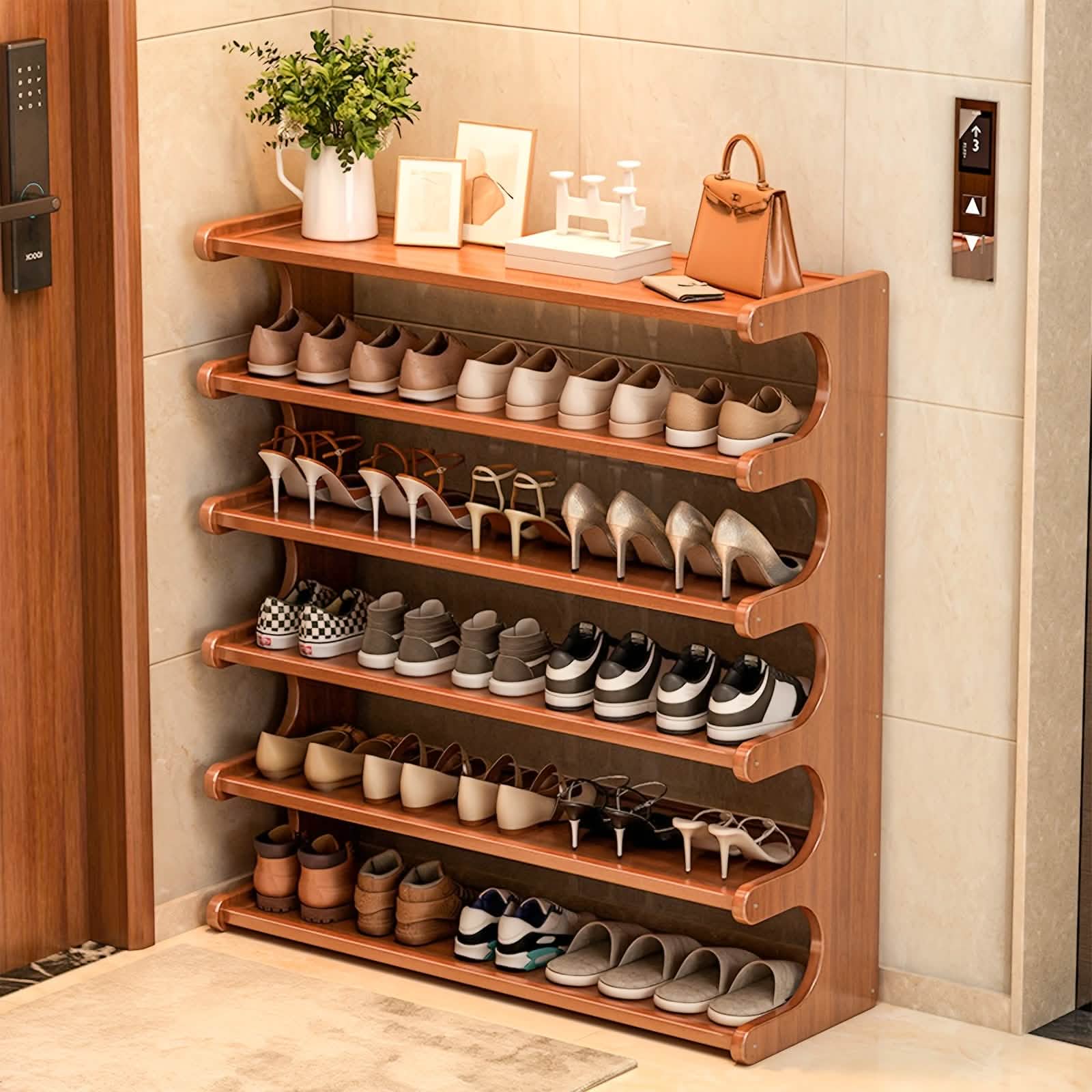 Bamboo Shoe Rack Organizer – 5 or 6 Tier, Space - Saving Storage - PhishStones Products