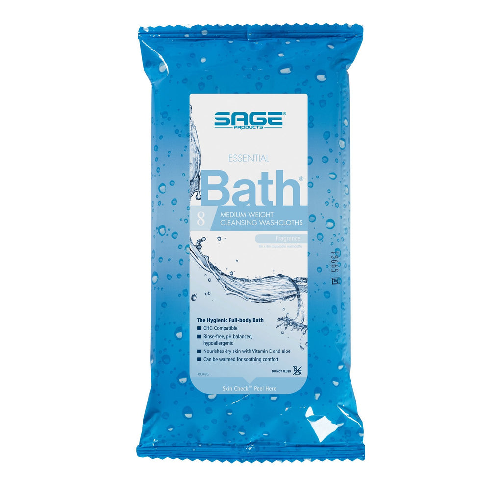 Sage Products Essential Bath Rinse-Free Wipes, Medium Weight, Soft Pack 7800
