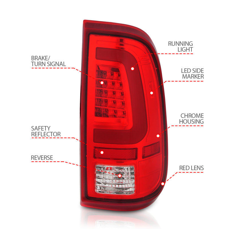 ANZO 2008-2016 Ford F-250 LED Taillights Chrome Housing Red/Clear Lens (Pair) 311358