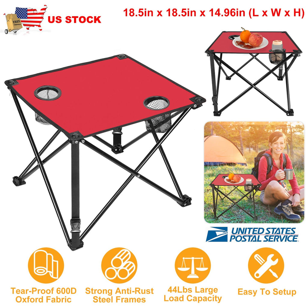 2Pcs Foldable Camping Table Portable Picnic Table Lightweight Travel Desk with 2 Cup Holders/Table Carrying Bag