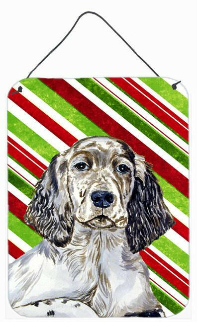 English Setter Candy Cane Holiday Christmas Wall or Door Hanging Prints Aluminum Metal Sign Kitchen Wall Bar Bathroom Plaque Home Decor Front Door Plaque, 12x16, Multicolor