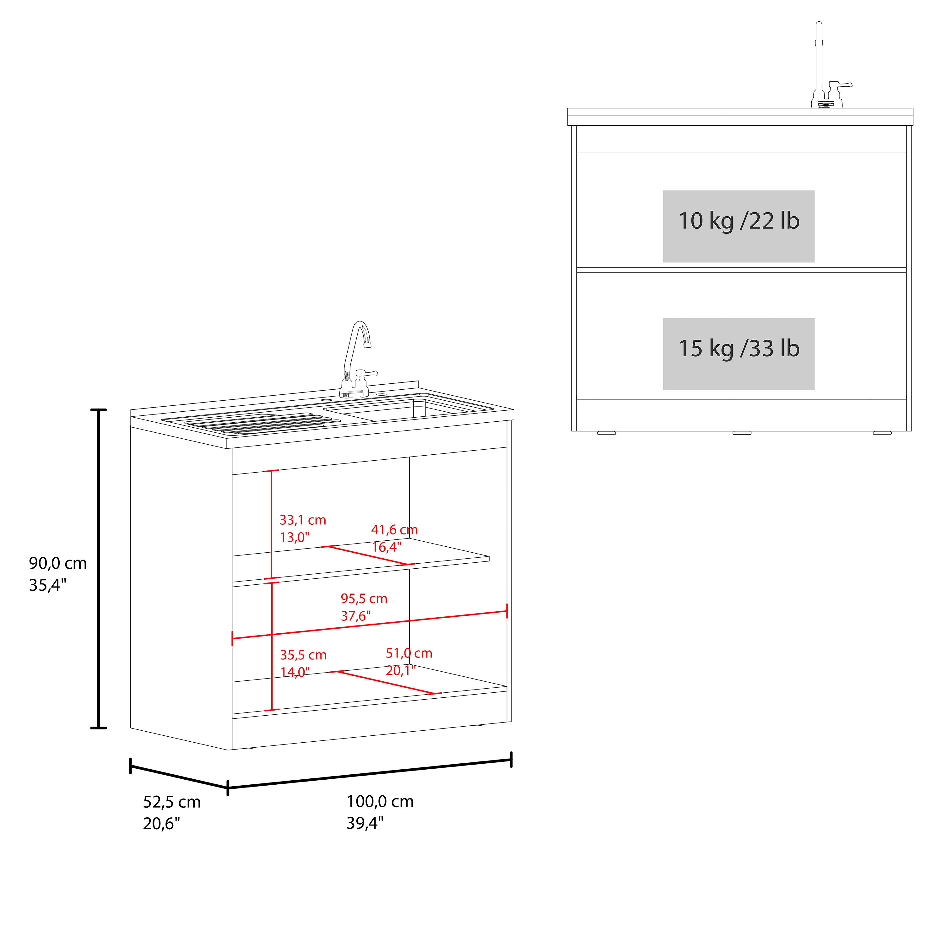 Napoles Utility Sink with Faucet Inclued and Integrated Stainless Steel Counter top, Freestanding cabinet with two doors, Metal Handles and Two interior shelves, White