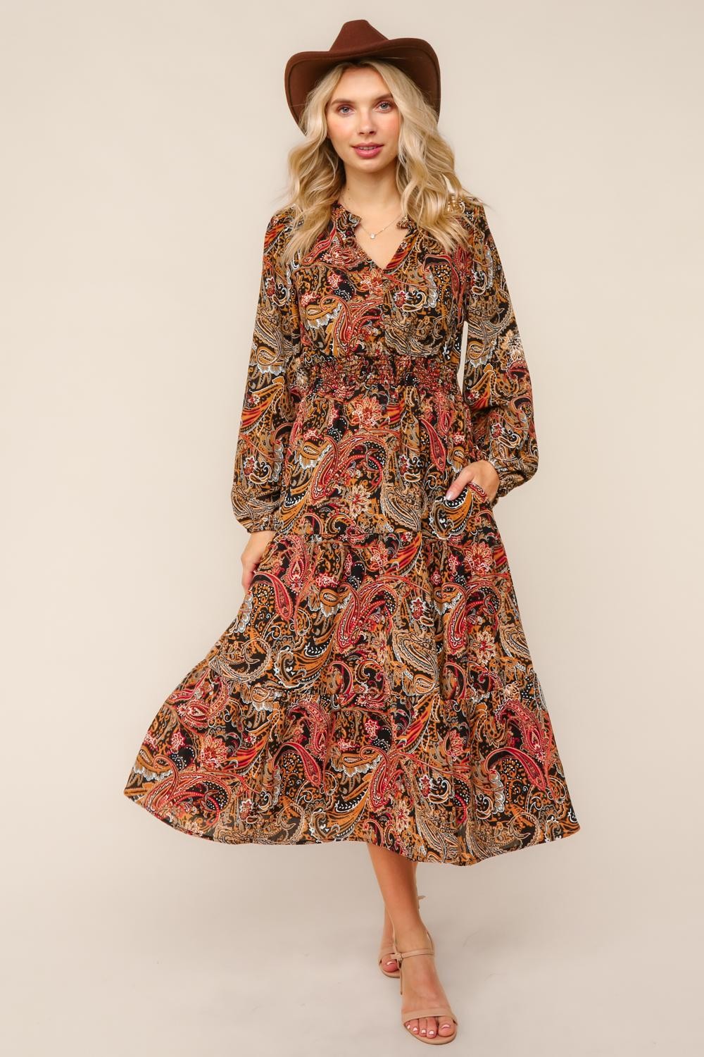 PLUS SMOCKED WAIST MAXI BOHEMIAN WOVEN DRESS