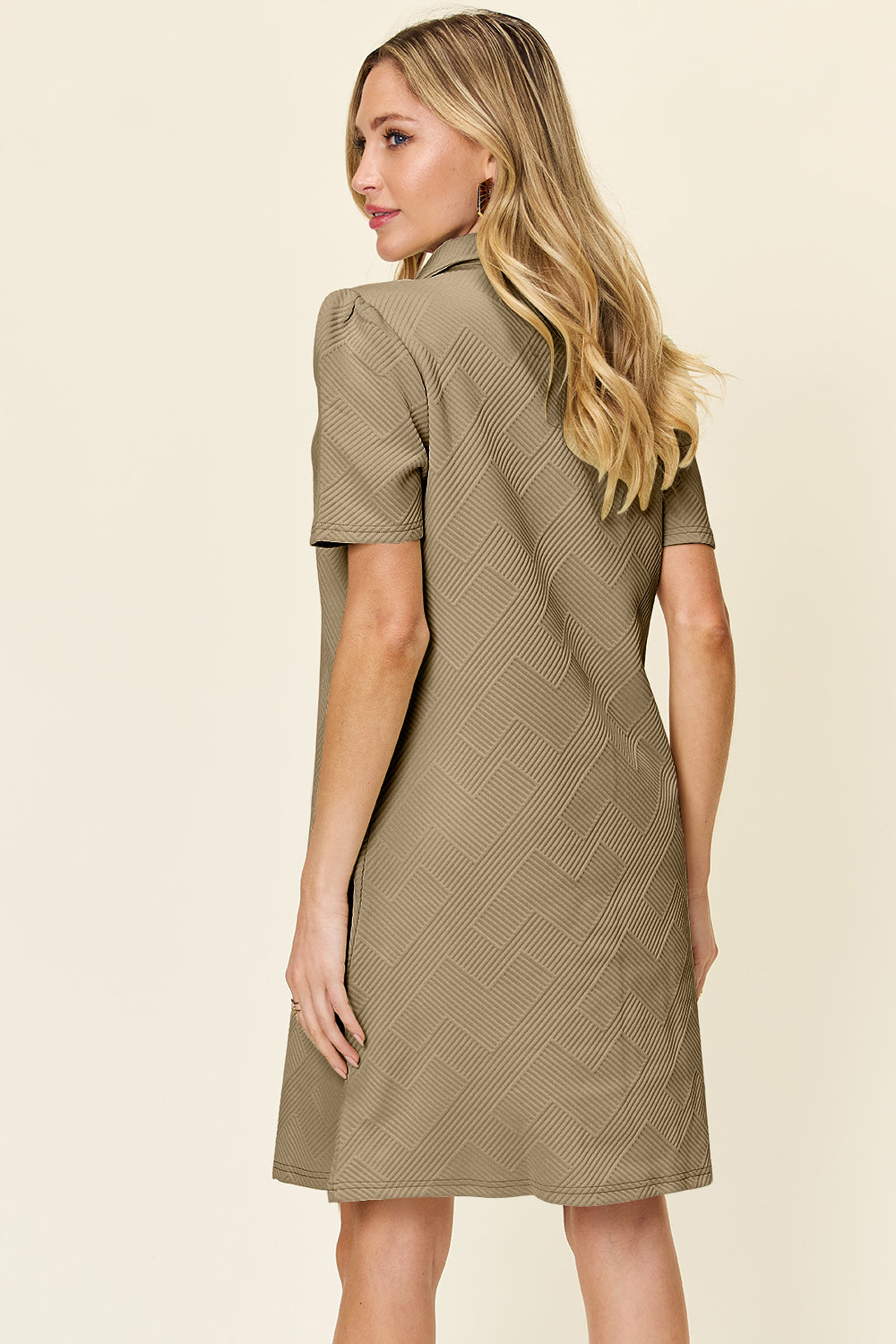 Double Take Full Size Texture Collared Neck Short Sleeve Dress Textured Dress For Women