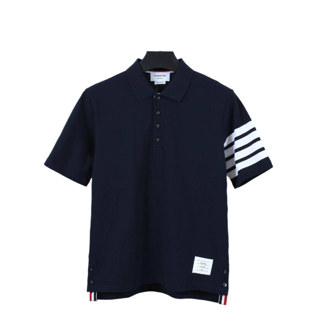 Thom Browne Navy Blue T-Shirt with Collar