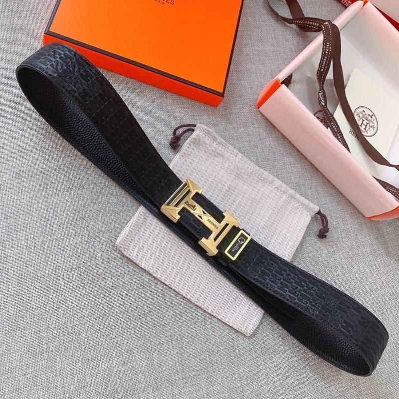Hermès Men's Black Leather Belt with Iconic 'H' Gold Buckle - Timeless Luxury Accessory