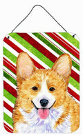 Corgi Candy Cane Holiday Christmas Wall or Door Hanging Prints Aluminum Metal Sign Kitchen Wall Bar Bathroom Plaque Home Decor Front Door Plaque, 12x16, Multicolor