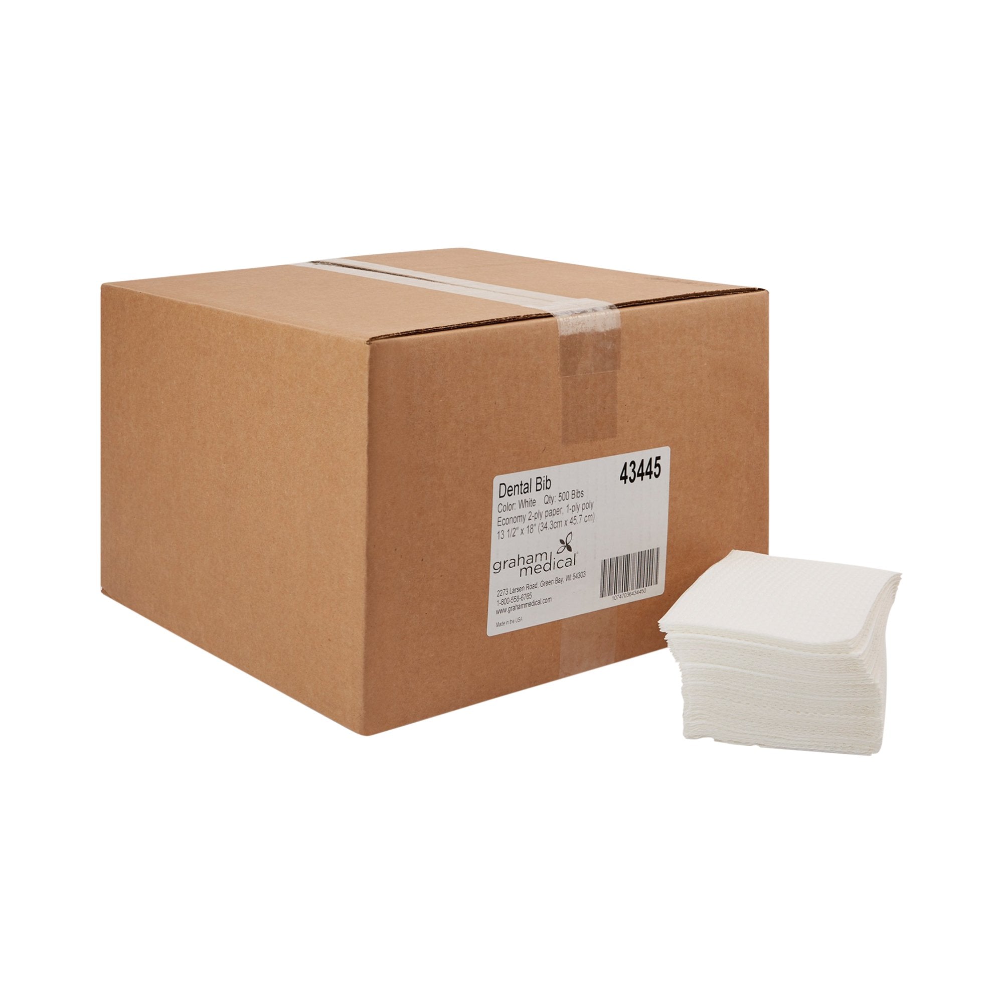 Graham Medical White Dental Bib, 13½ x 18 Inch 43445