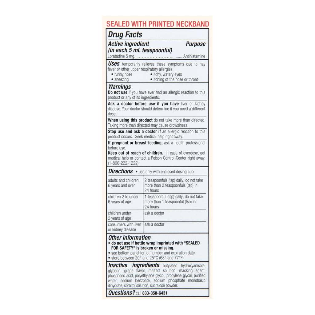 Foster & Thrive™ Children's Allergy Loratadine Oral Solution, Grape Flavor 70677105801