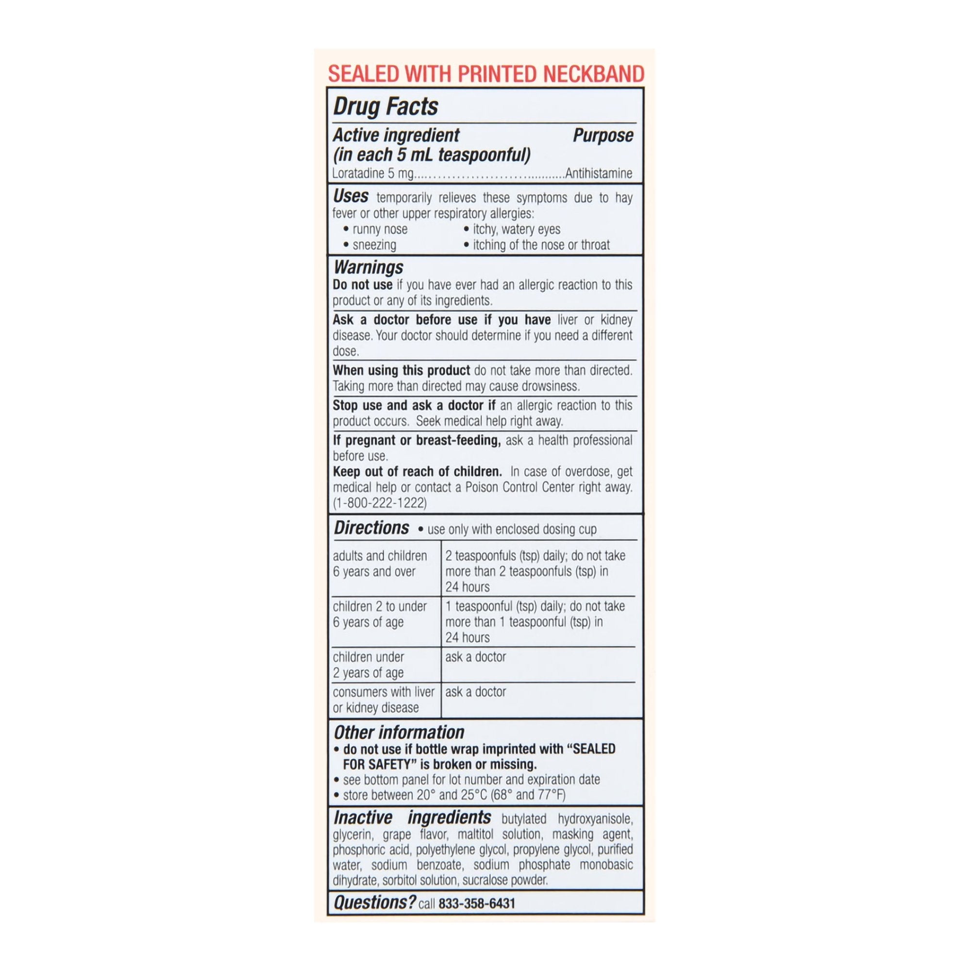 Foster & Thrive™ Children's Allergy Loratadine Oral Solution, Grape Flavor 70677105801