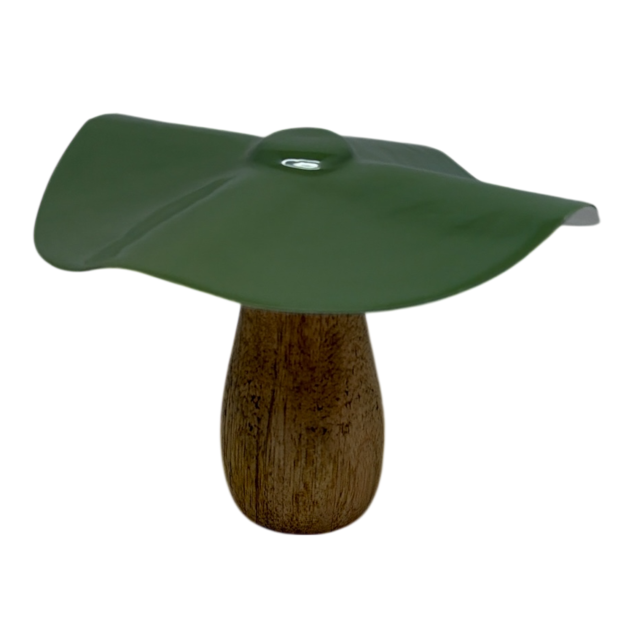 Metal and Mango Wood Mushroom  - Olive Green