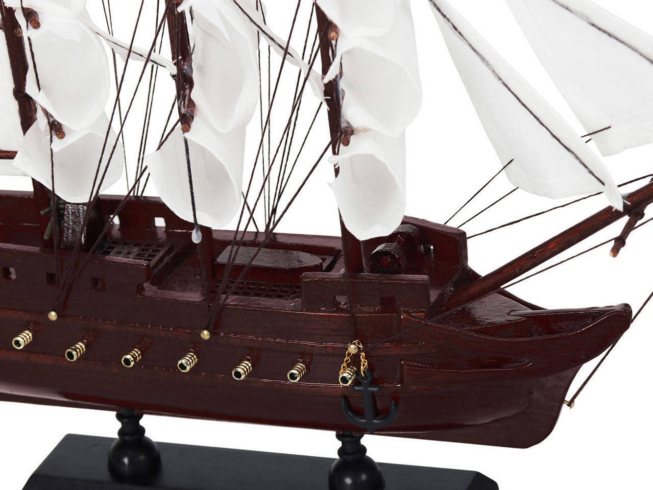 Wooden Captain Kidds Black Falcon White Sails Model Pirate Ship 12""
