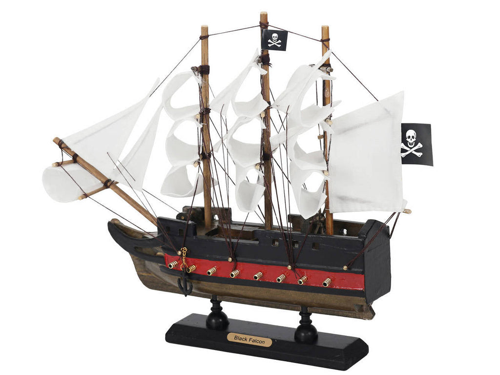 Wooden Captain Kidds Black Falcon White Sails Limited Model Pirate Ship 12""