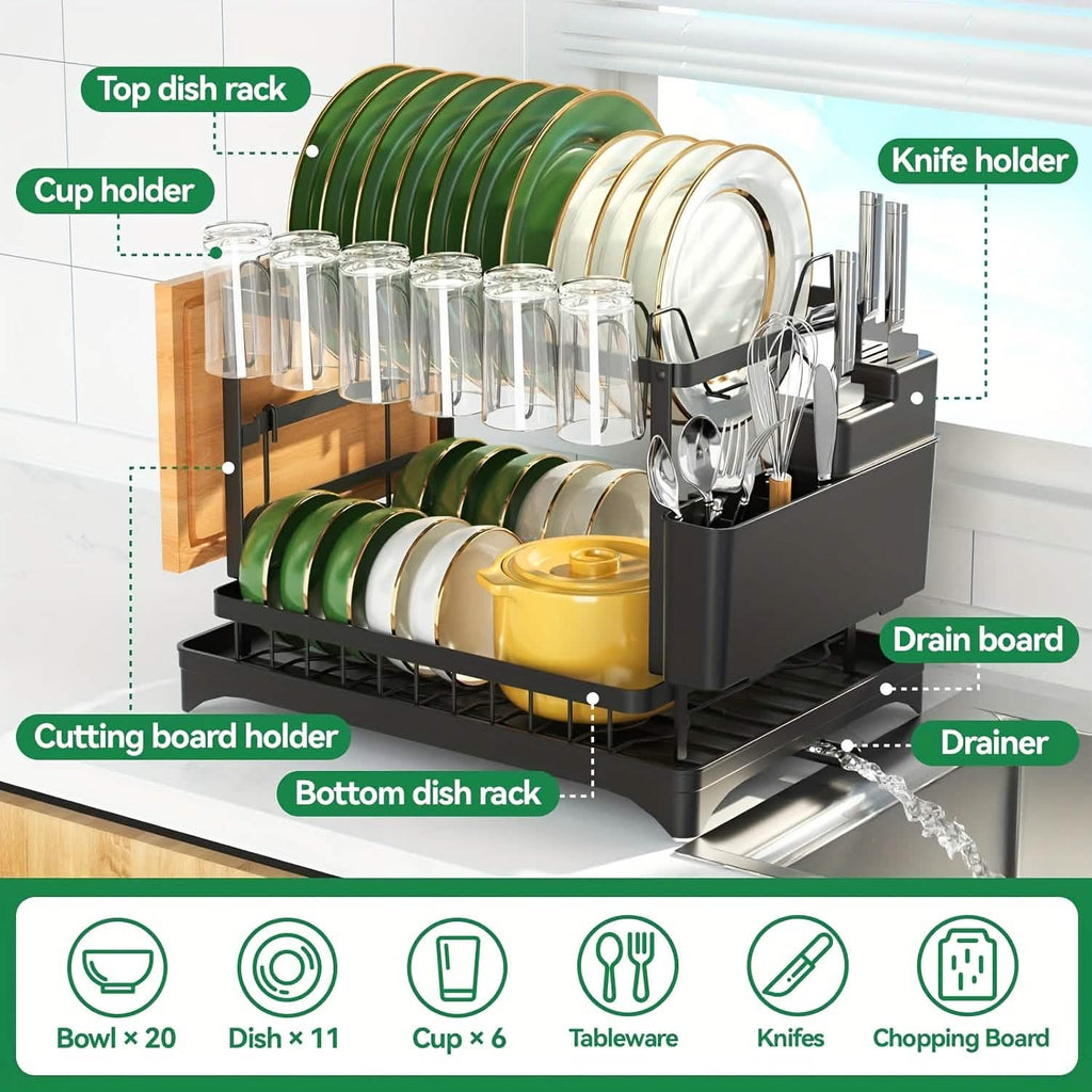 Black Metal Dish Rack – 2 - Layer / 3 - Layer - PhishStones Products