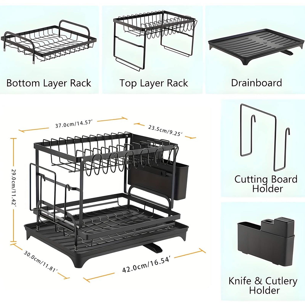 Black Metal Dish Rack – 2 - Layer / 3 - Layer - PhishStones Products