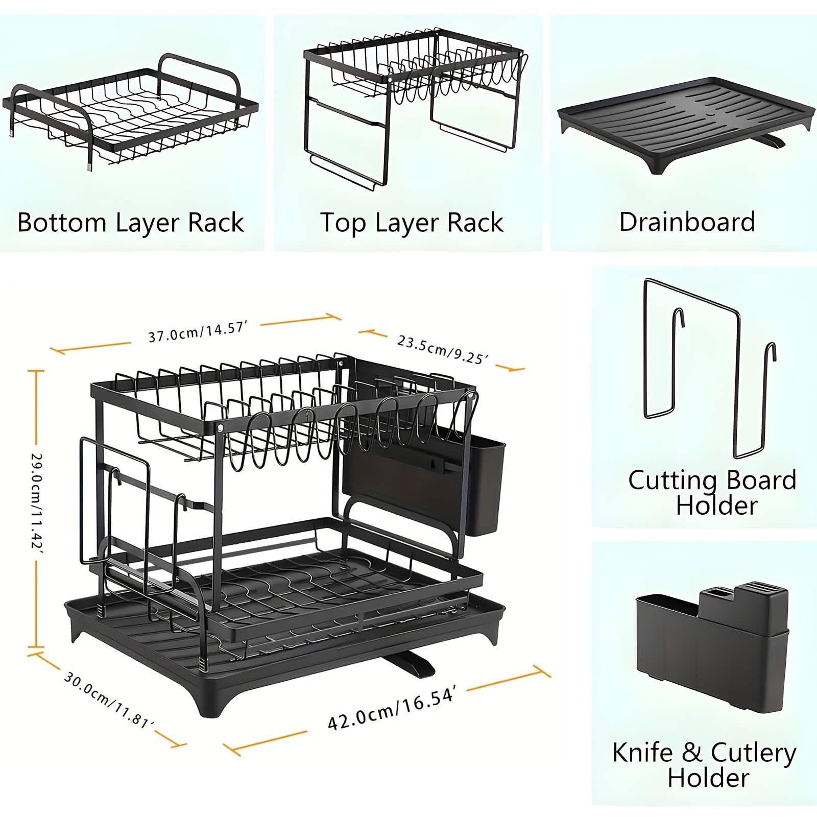 Black Metal Dish Rack – 2 - Layer / 3 - Layer - PhishStones Products
