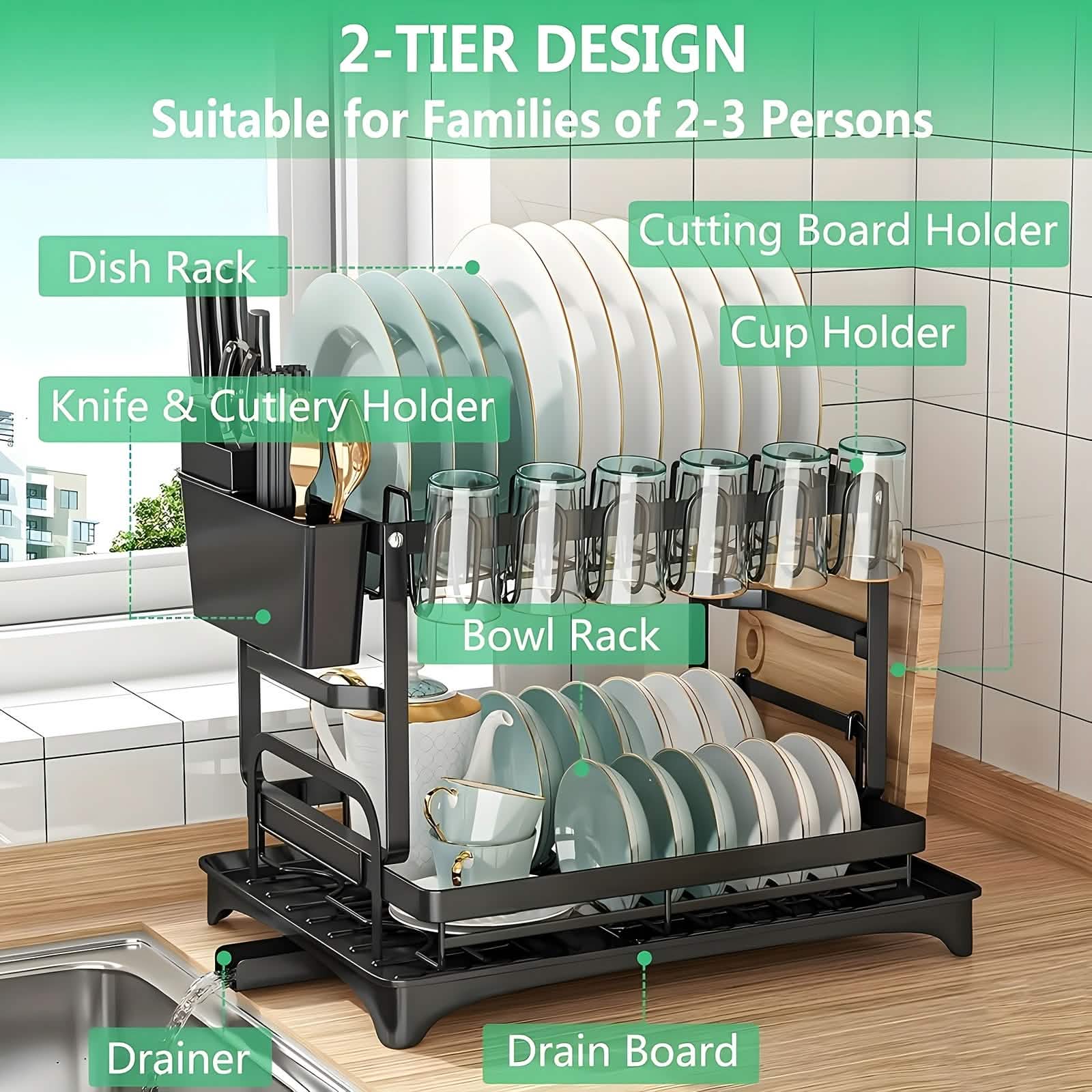 Black Metal Dish Rack – 2 - Layer / 3 - Layer - PhishStones Products